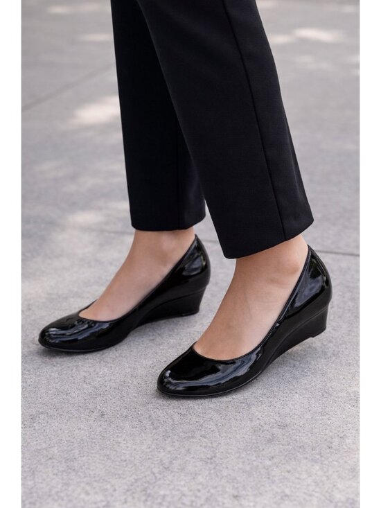 Cole Haan Nike Air Shoes - Cole Haan Wedge Heels Black Patent Leather Pumps Womens 9B